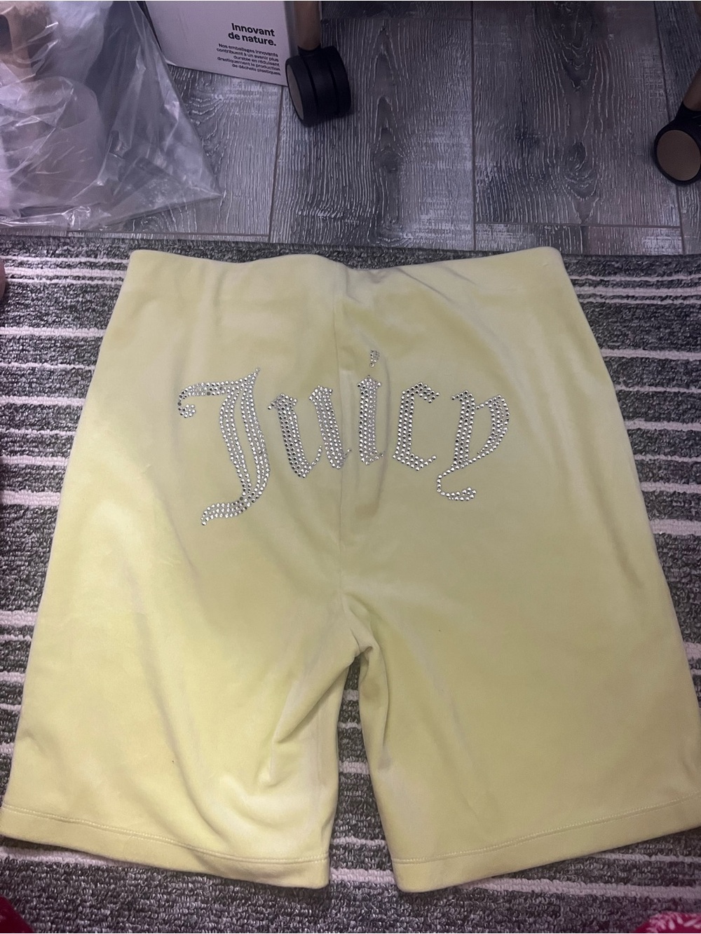 Juicy Couture Yellow Rhinestone 'Juicy' Bike Shorts